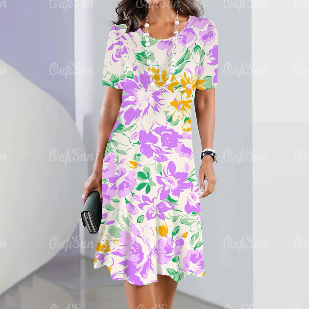 Robe mi-longue coupe droite imprimé floral