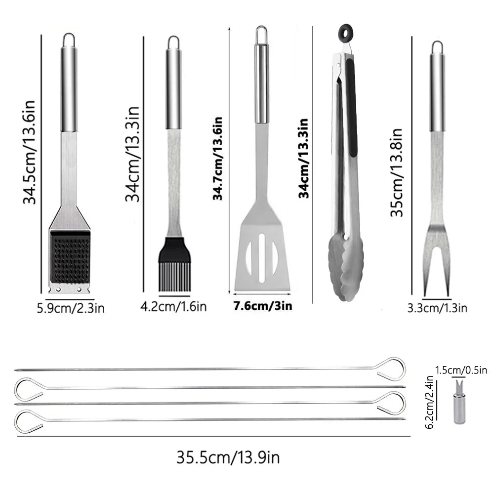Ensemble de 15 Ustensiles de Barbecue en Acier Inoxydable â Kit Complet dâAccessoires pour Grillades
