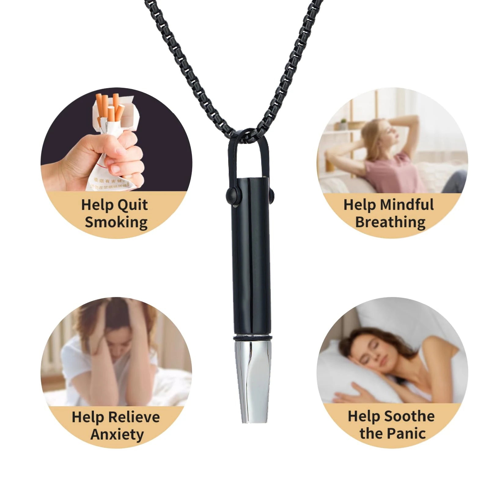 Collier Inhalateur d'Arômes Portable pour Arrêter de Fumer – Diffuseur Personnel Sans Batterie & Sans Vapeur + 3 Recharges OFFERTES