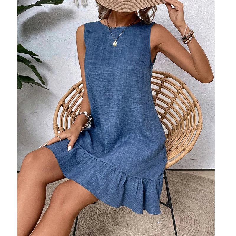 Robe Courte à Volant avec Dos Nu à Noeud