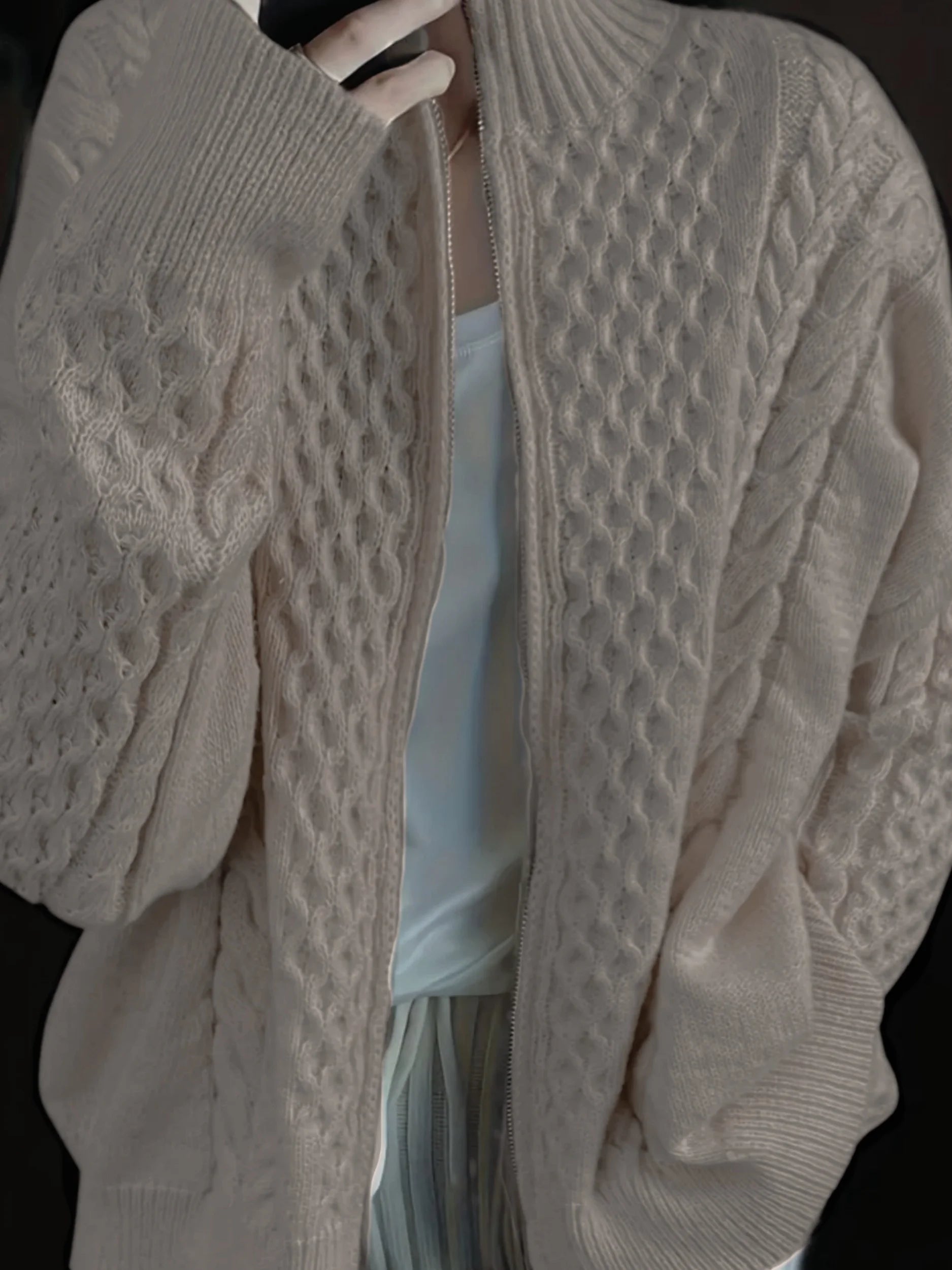 Cardigan Tricoté à Col Cheminé - Femme