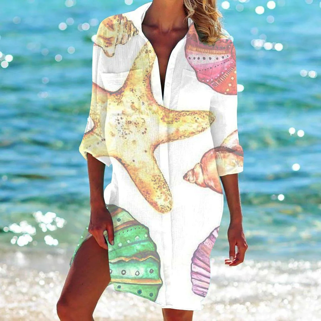 Robe Chemise de Plage à Motifs Marins