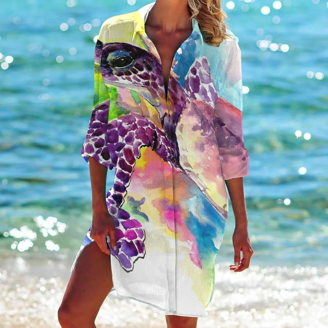 Robe Chemise de Plage à Motifs Marins