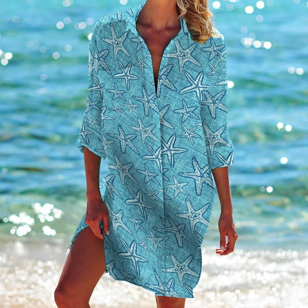 Robe Chemise de Plage à Motifs Marins
