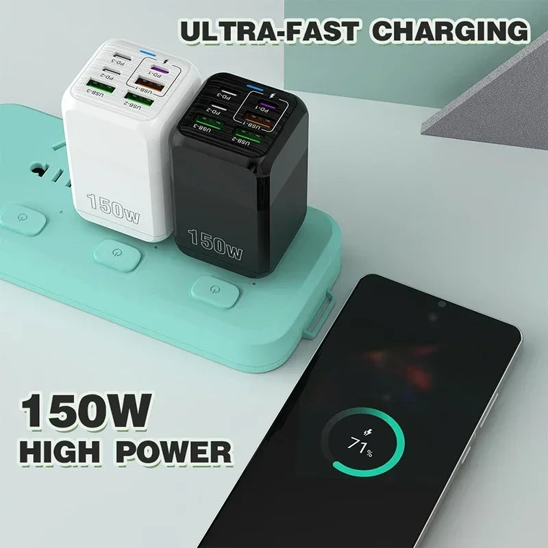 Chargeur rapide multiport 150 W 3 x USB + 3 x USB-C/Type-C