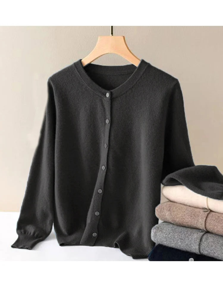 Cardigan Femme Style Cachemire – Pull en Maille à Manches Longues, Col Rond et Boutons, Style Casual