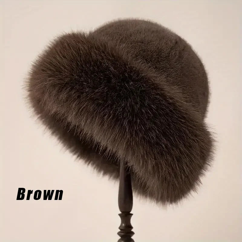 Chapeau à Revers en Fausse Fourrure Chaude - Femme