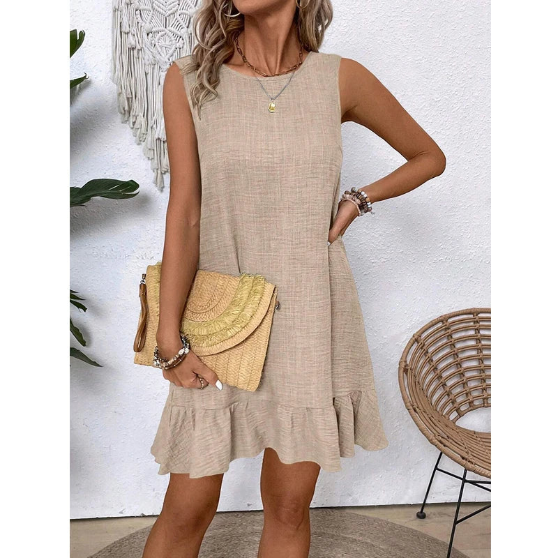 Robe Courte à Volant avec Dos Nu à Noeud