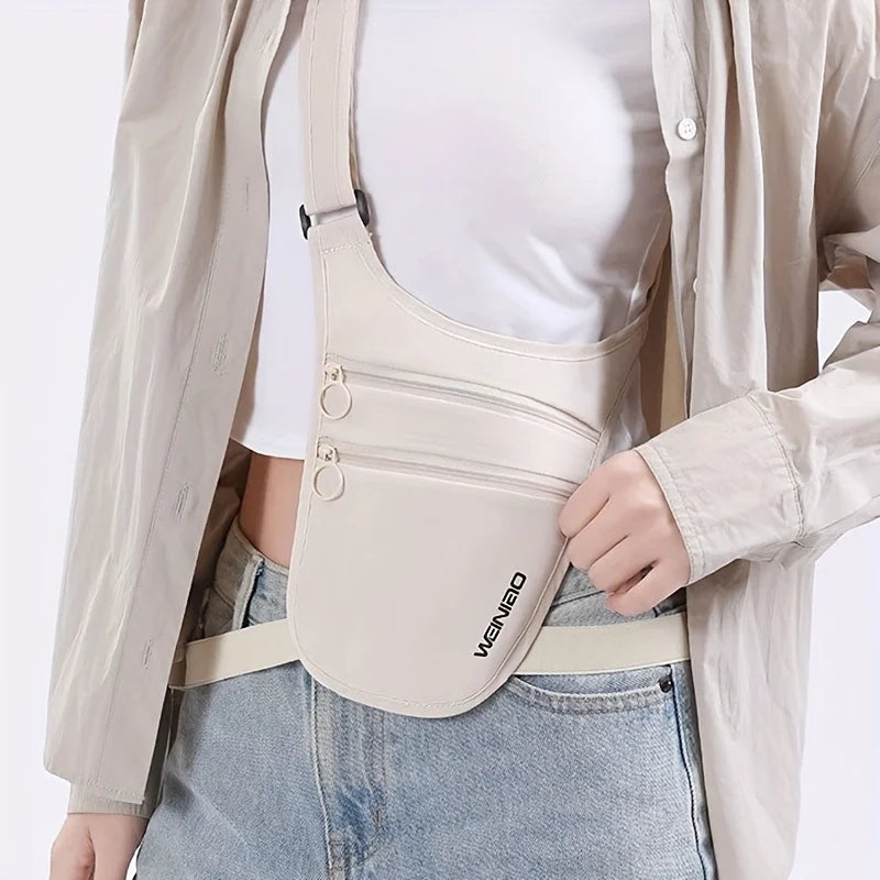 Mini Sac Bandoulière Antivol avec Sangle de Taille & 2 Poches Zippées – Pochette de Voyage pour Essentiels