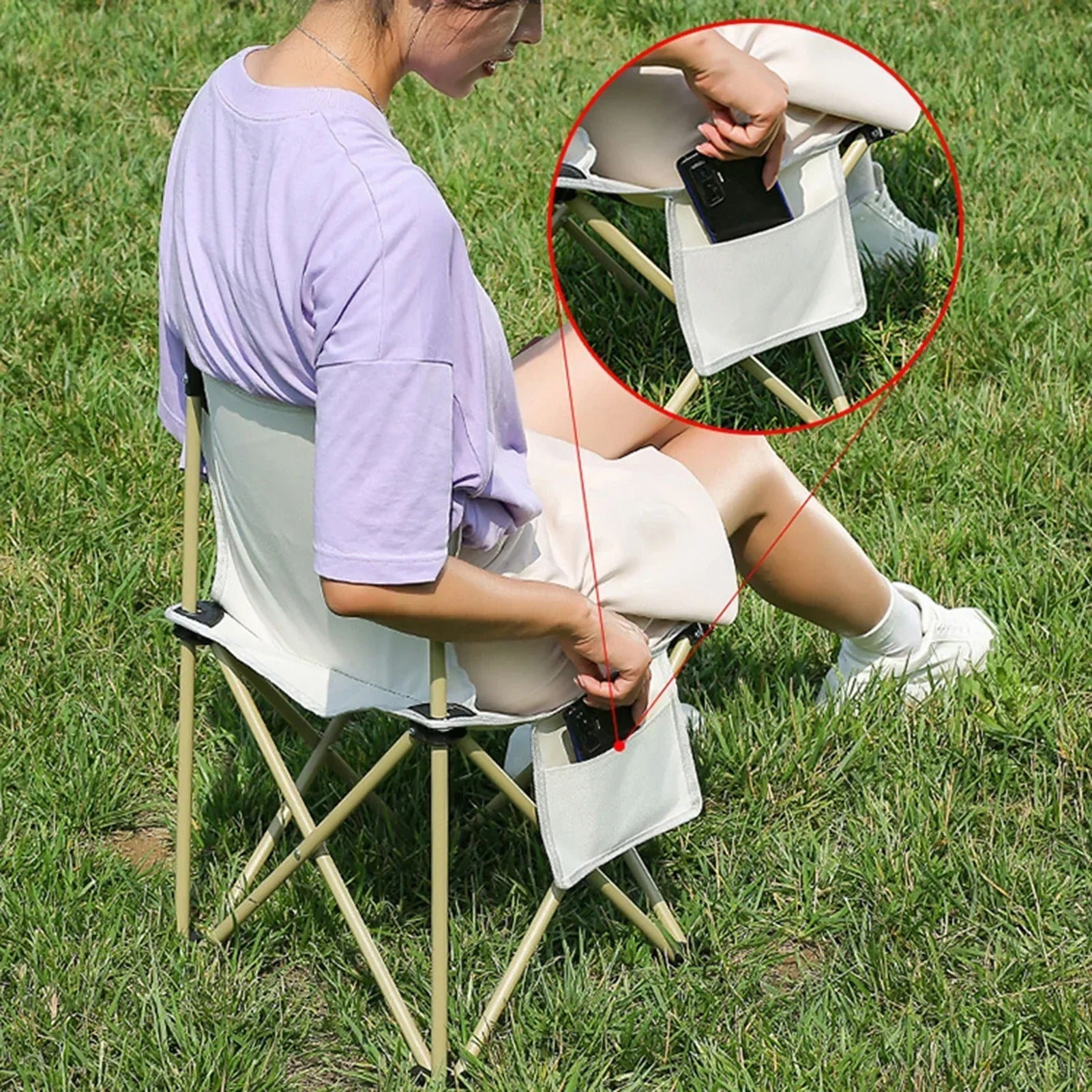 Chaise de Camping Pliable & Portable - Poche latérale