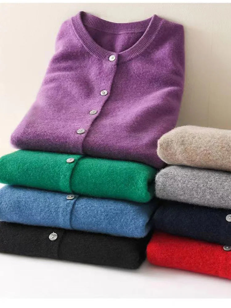 Cardigan Femme Style Cachemire – Pull en Maille à Manches Longues, Col Rond et Boutons, Style Casual