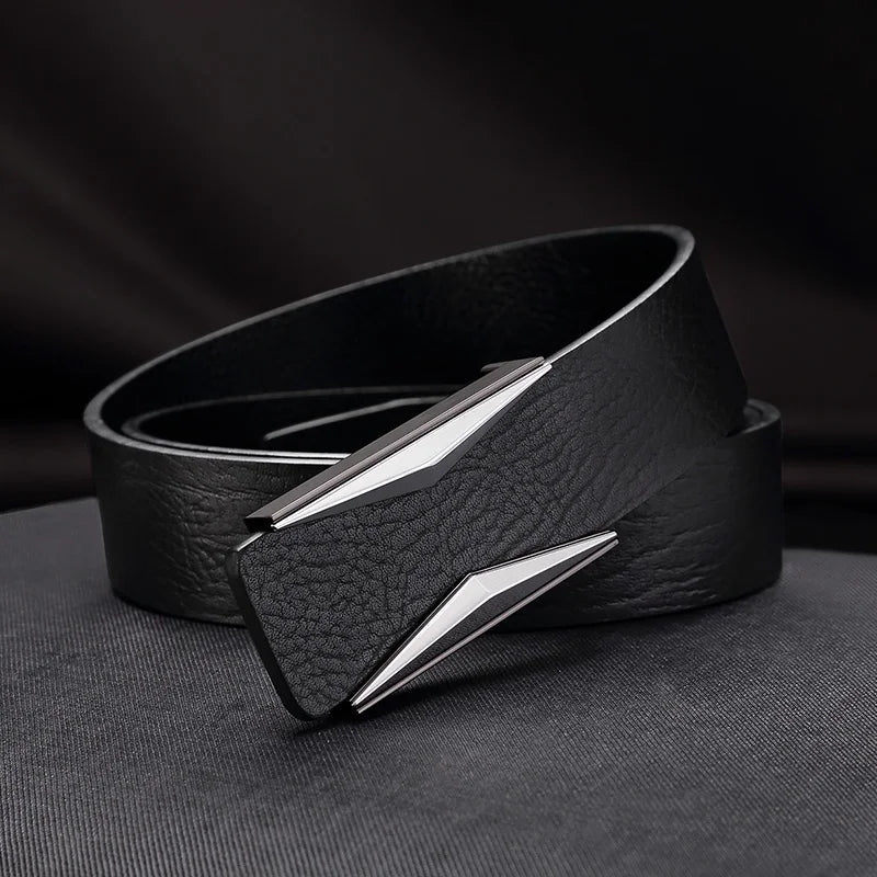 Ceinture design épuré en cuir véritable pour Homme