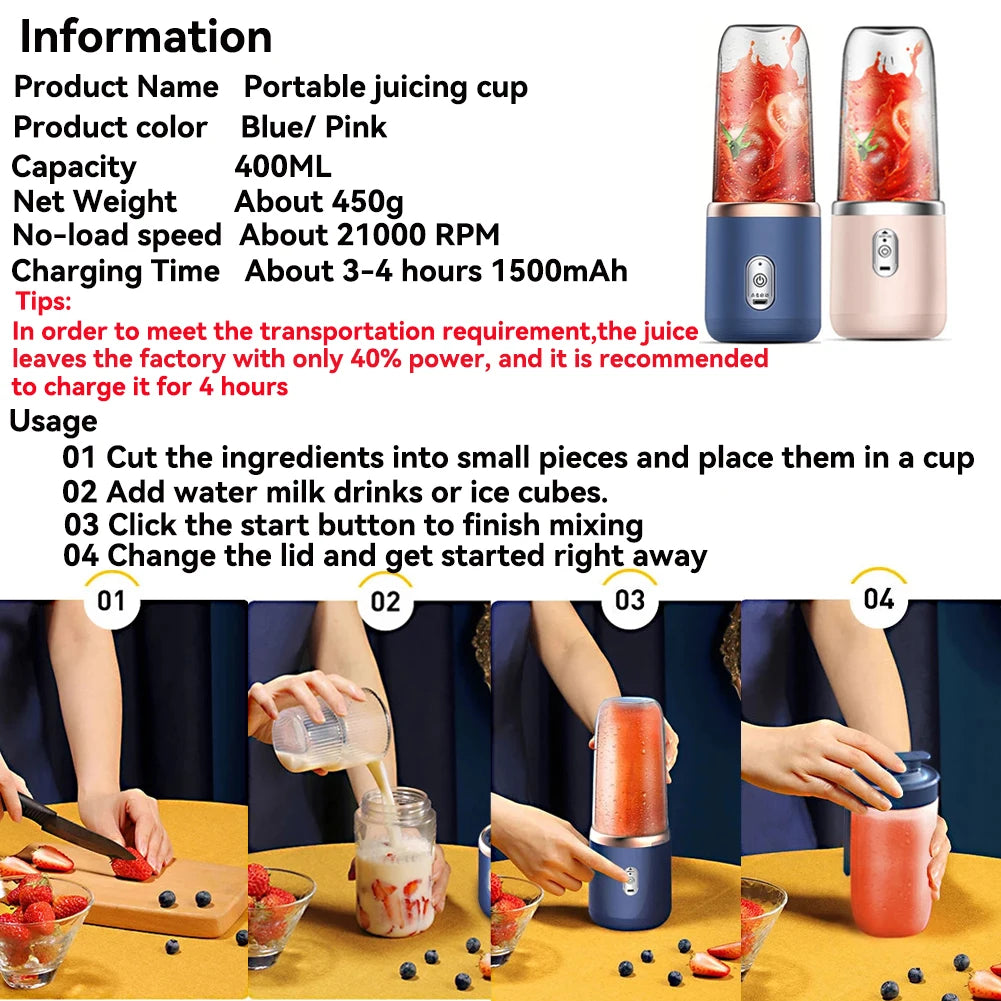 Blender Électrique Portable 2 en 1 - Pour Jus & Smoothies