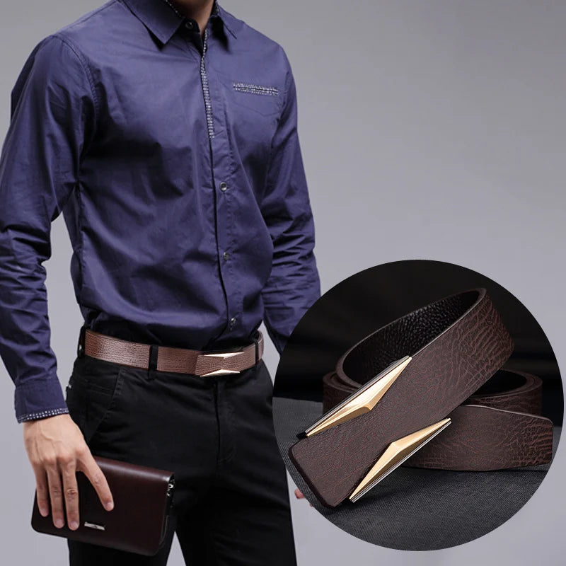 Ceinture design épuré en cuir véritable pour Homme