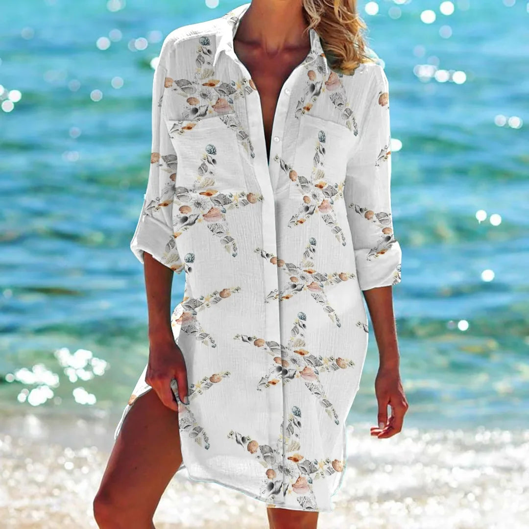 Robe Chemise de Plage à Motifs Marins