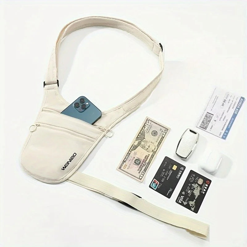 Mini Sac Bandoulière Antivol avec Sangle de Taille & 2 Poches Zippées – Pochette de Voyage pour Essentiels