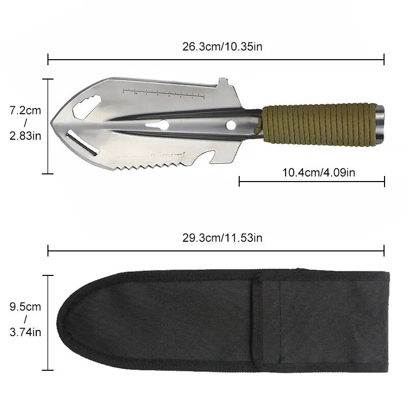 Mini Pelle de Camping & Survie 7 en 1 Multifonctionnelle