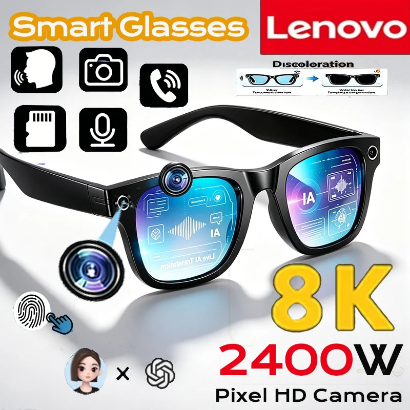 Lunettes Intelligentes Lenovo AI 8K – Traduction, Photo/Vidéo, Bluetooth, Enregistrement et Musique