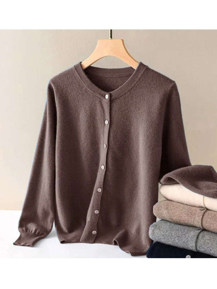 Cardigan Femme Style Cachemire – Pull en Maille à Manches Longues, Col Rond et Boutons, Style Casual