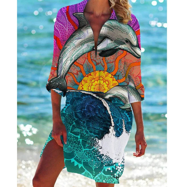 Robe Chemise de Plage à Motifs Marins