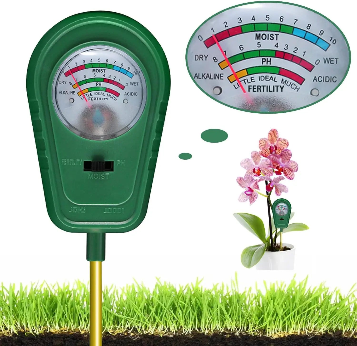 Testeur de Sol 3-en-1 – Mesure de l'Humidité, du pH et de la Fertilité pour Jardin, Plantes et Potager