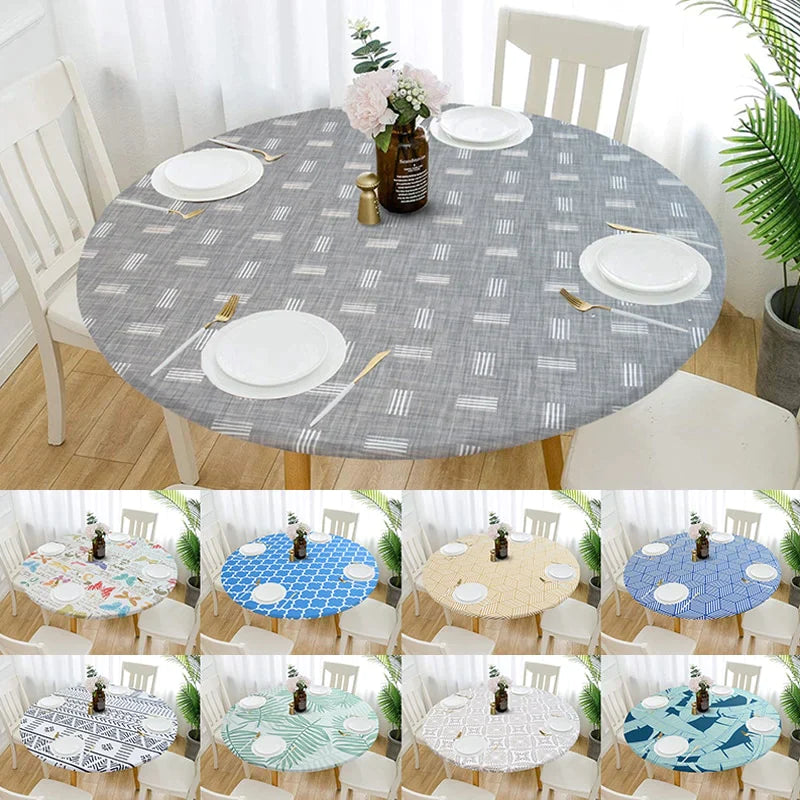 Patterned waterproof elastic round tablecloth