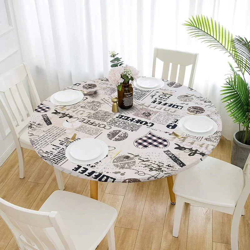 Patterned waterproof elastic round tablecloth