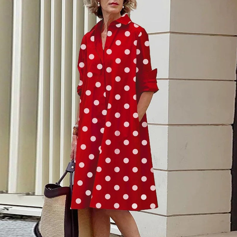 Robe chemise mi-longue col rabattu et poches - Collection 2023