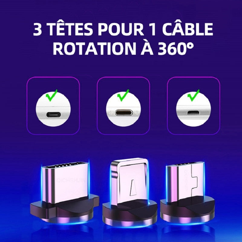 Câble de chargement magnétique 3 en 1 - Tressé