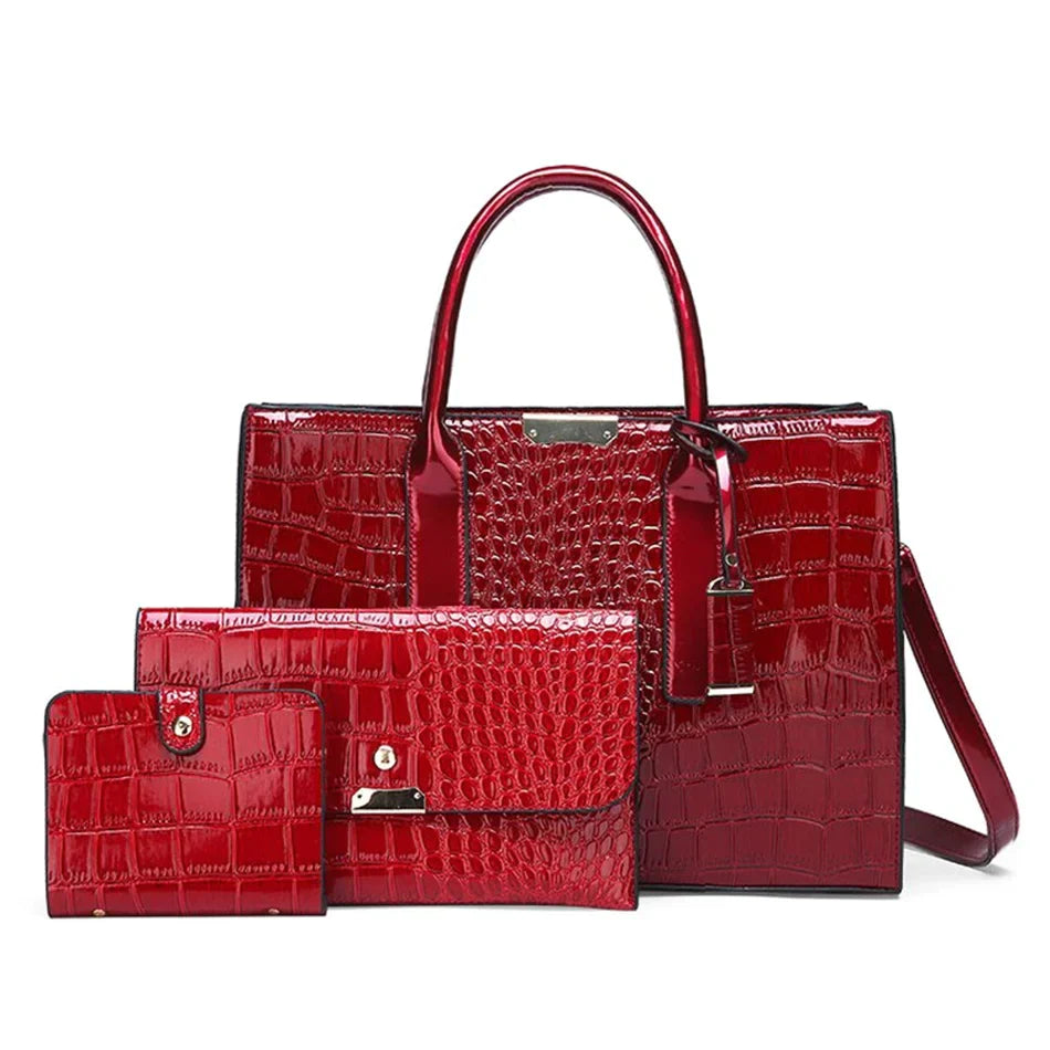 Ensemble Sac cabas croco avec porte-feuille et porte-carte