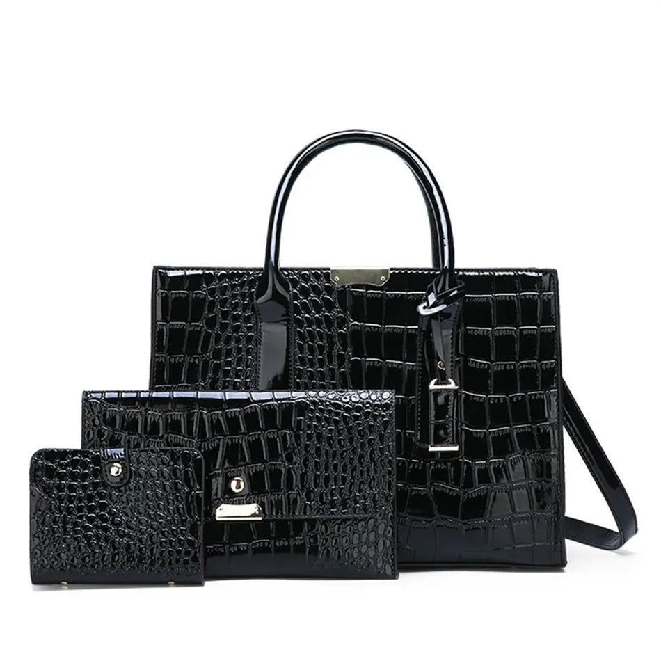 Ensemble Sac cabas croco avec porte-feuille et porte-carte