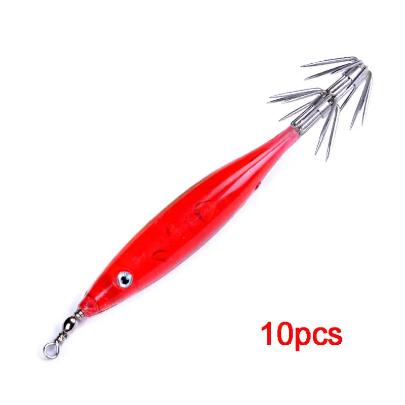 Lot de 10 Leurres de Pêche Balleo Imitation Calamar – 7 cm, 3,5 g, 5 Coloris – Hameçons en Acier au Carbone