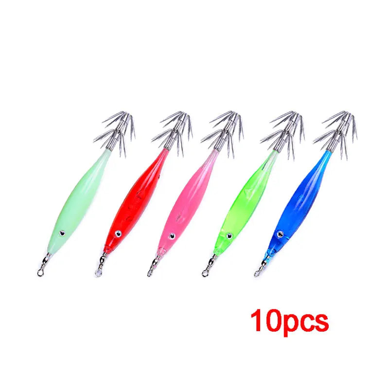 Lot de 10 Leurres de Pêche Balleo Imitation Calamar – 7 cm, 3,5 g, 5 Coloris – Hameçons en Acier au Carbone