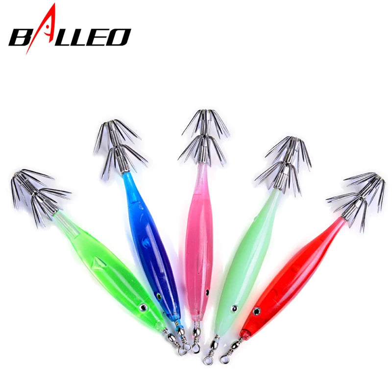 Lot de 10 Leurres de Pêche Balleo Imitation Calamar – 7 cm, 3,5 g, 5 Coloris – Hameçons en Acier au Carbone