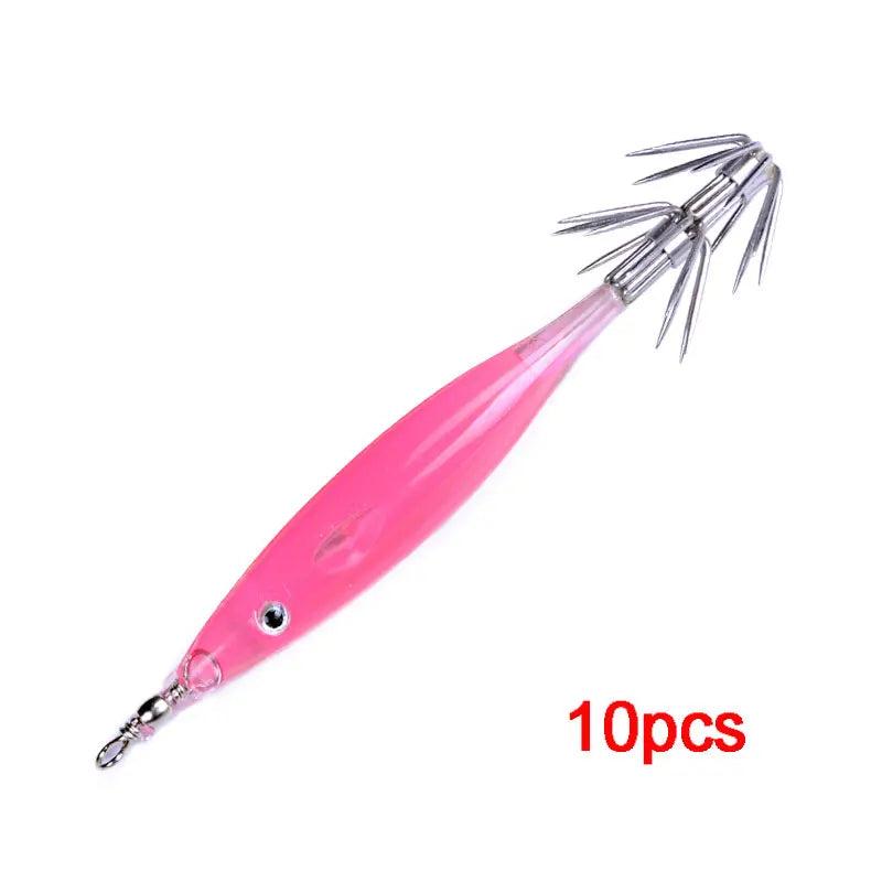 Lot de 10 Leurres de Pêche Balleo Imitation Calamar – 7 cm, 3,5 g, 5 Coloris – Hameçons en Acier au Carbone
