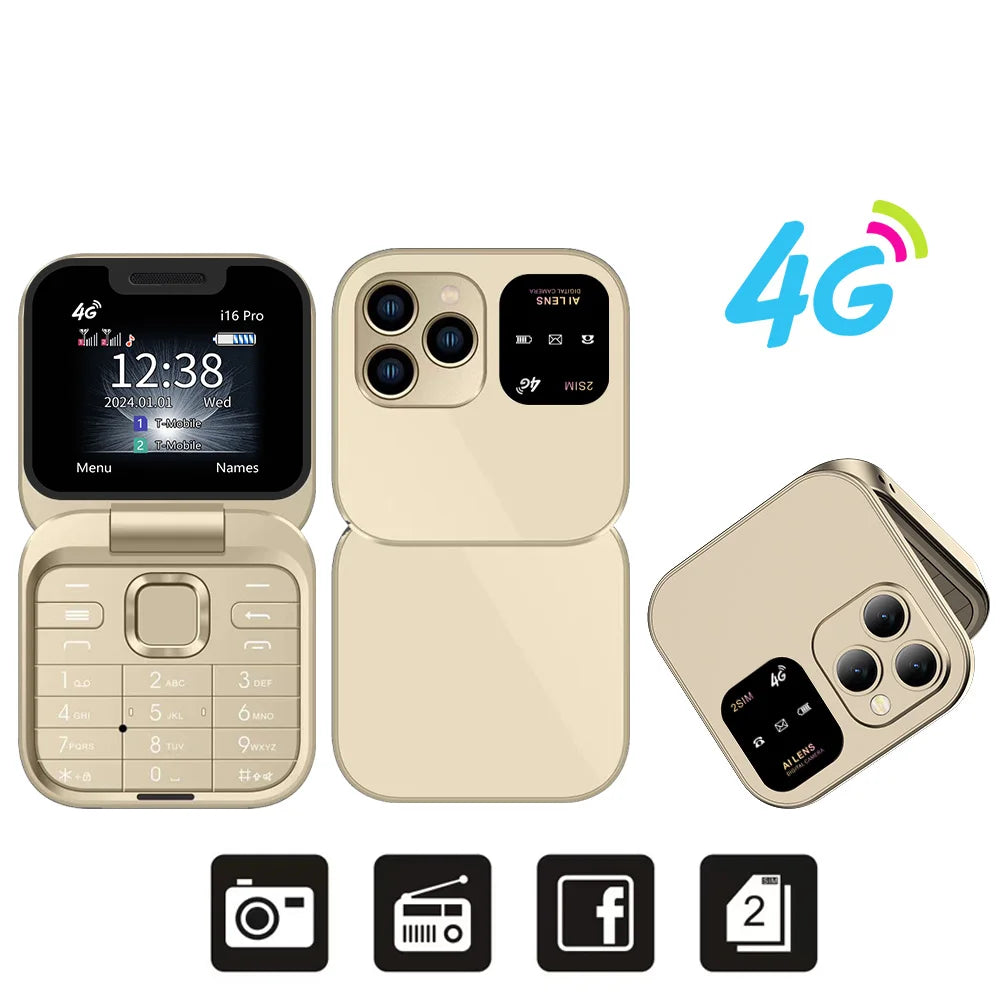 Mini Téléphone SERVO I16 Pro à Clapet 4G – Double SIM, Radio FM, Lecteur Vidéo & Numérotation Rapide