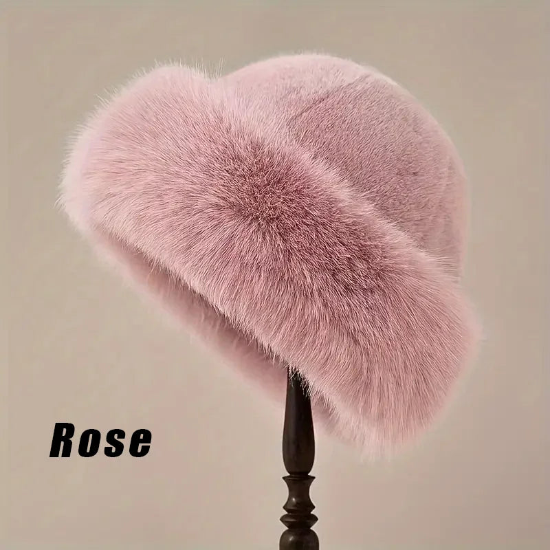 Chapeau à Revers en Fausse Fourrure Chaude - Femme
