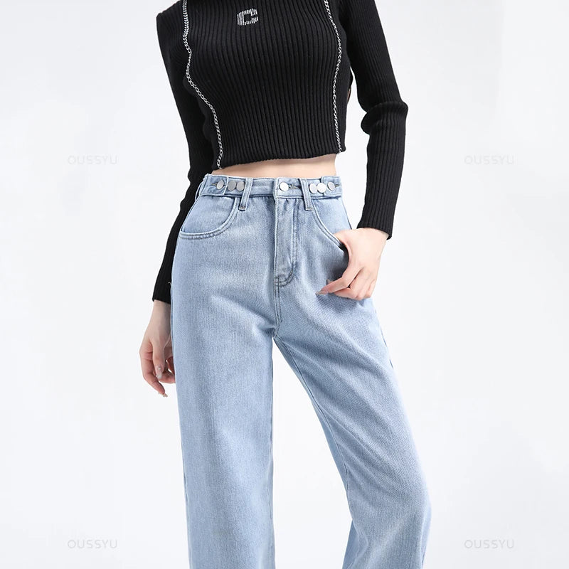 Jeans Thermiques Chauds et Épais Jambes Larges pour Femme