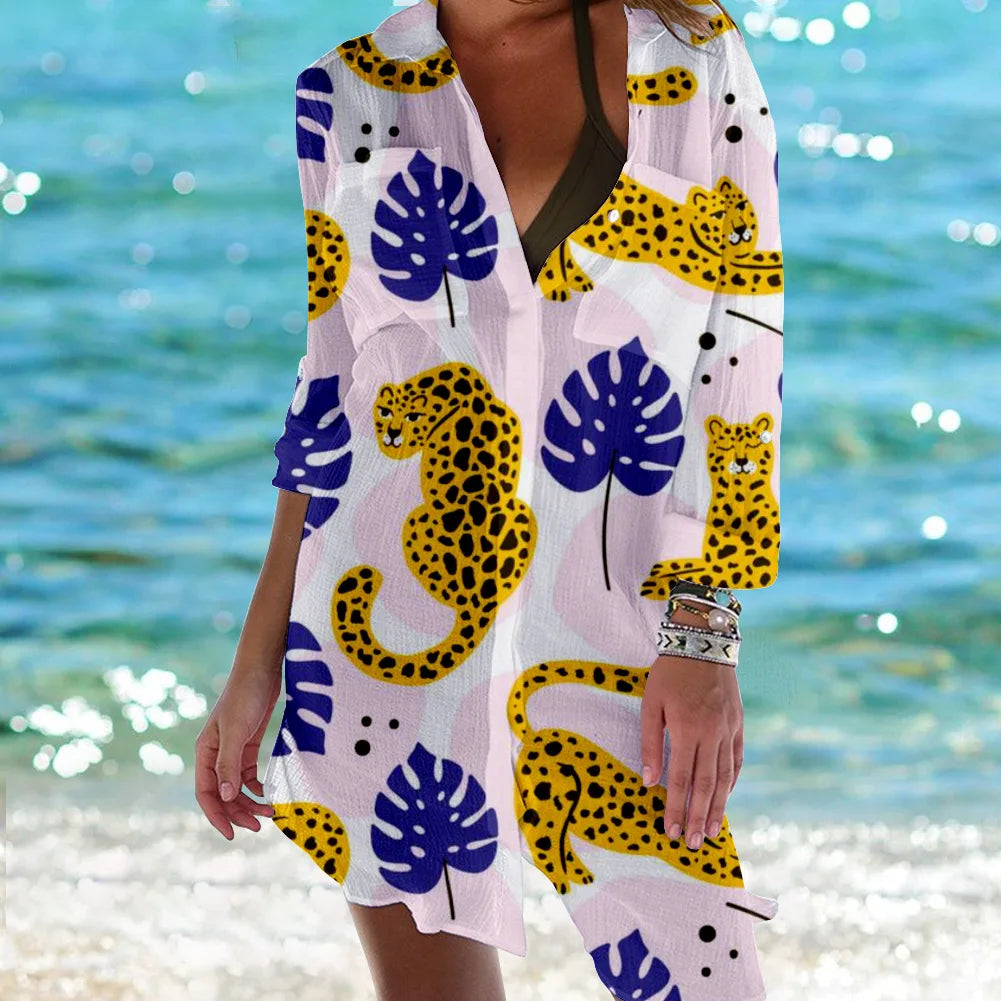 Robe Chemise de Plage à Motifs Marins