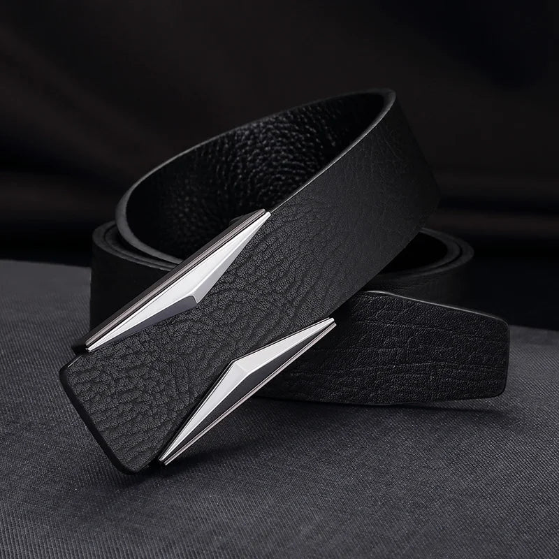 Ceinture design épuré en cuir véritable pour Homme