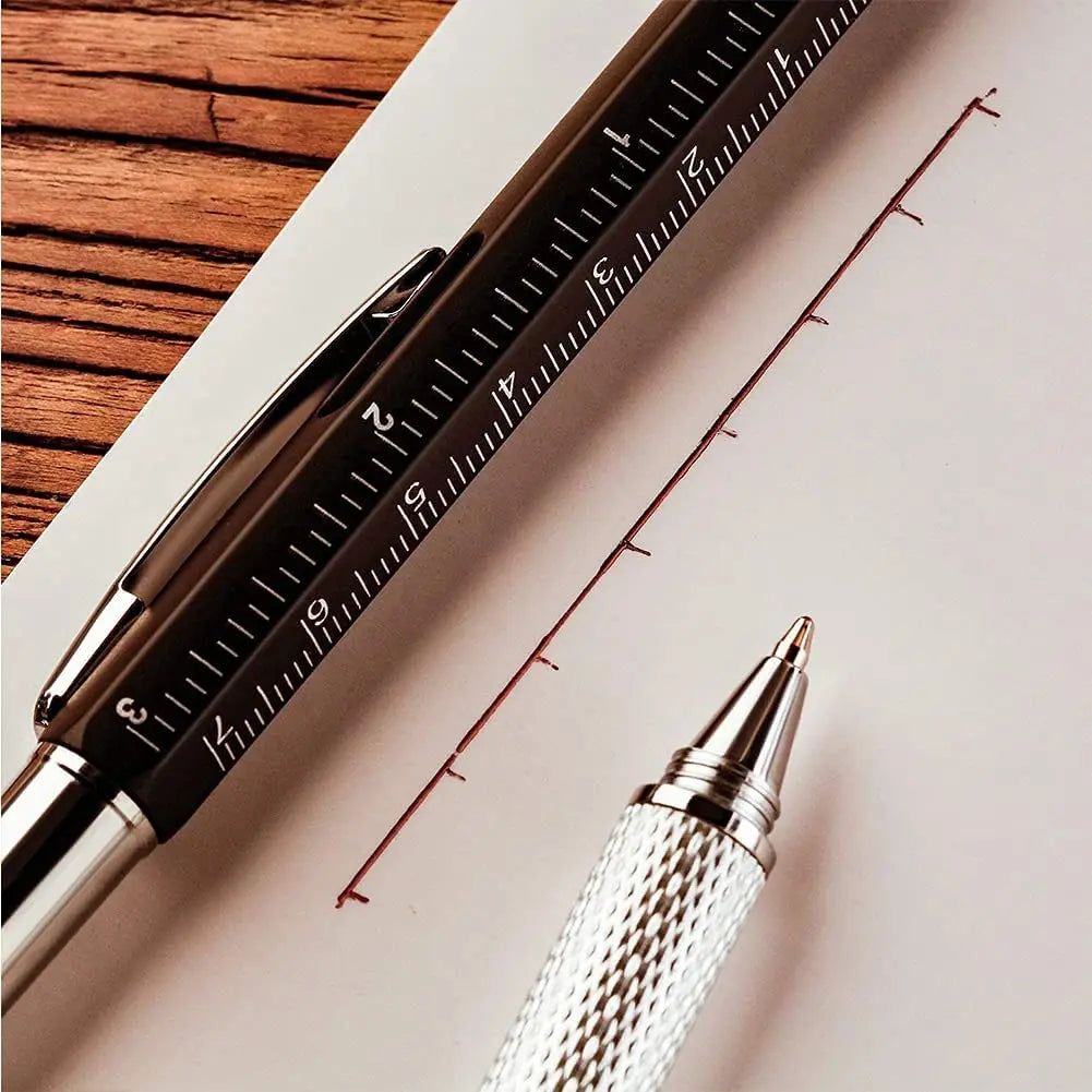 Stylo Multifonction 7-en-1 – Stylet Tactile, Tournevis, Règle, Niveau à Bulle & Stylo à Bille Rechargeable