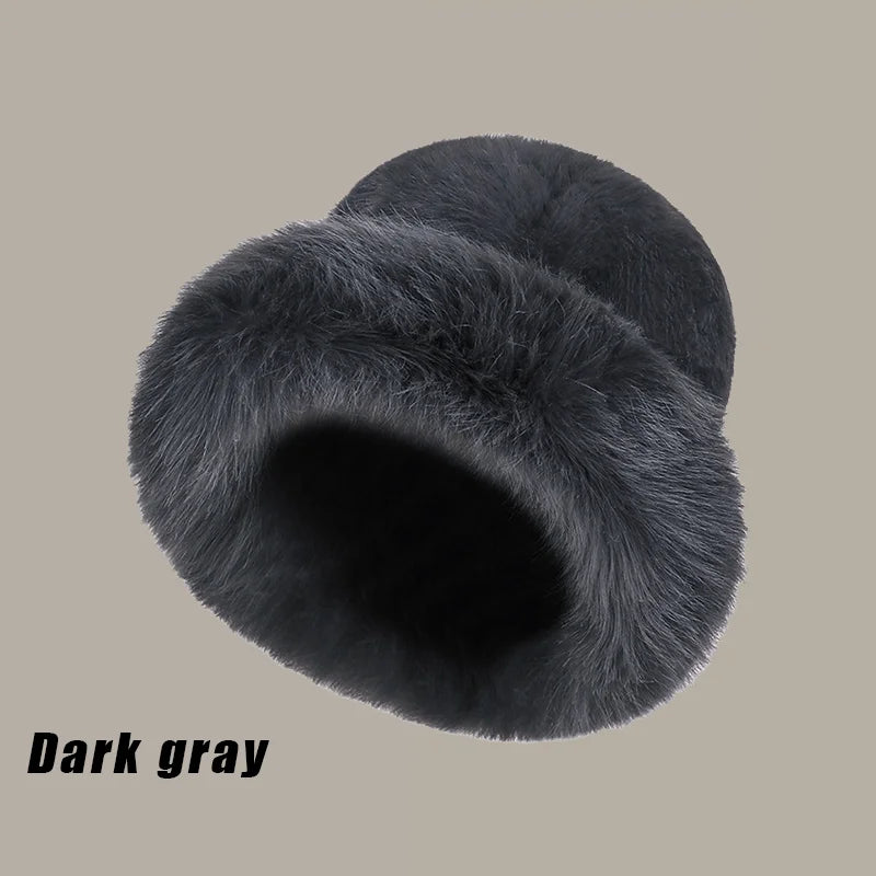Chapeau à Revers en Fausse Fourrure Chaude - Femme