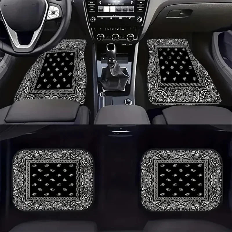 Tapis de Sol de Voiture en Caoutchouc Antidérapant à Motifs - 4PCS