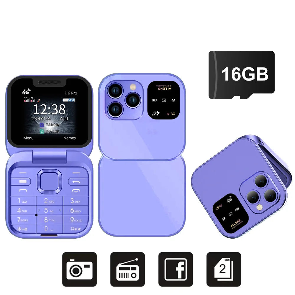 Mini Téléphone SERVO I16 Pro à Clapet 4G – Double SIM, Radio FM, Lecteur Vidéo & Numérotation Rapide