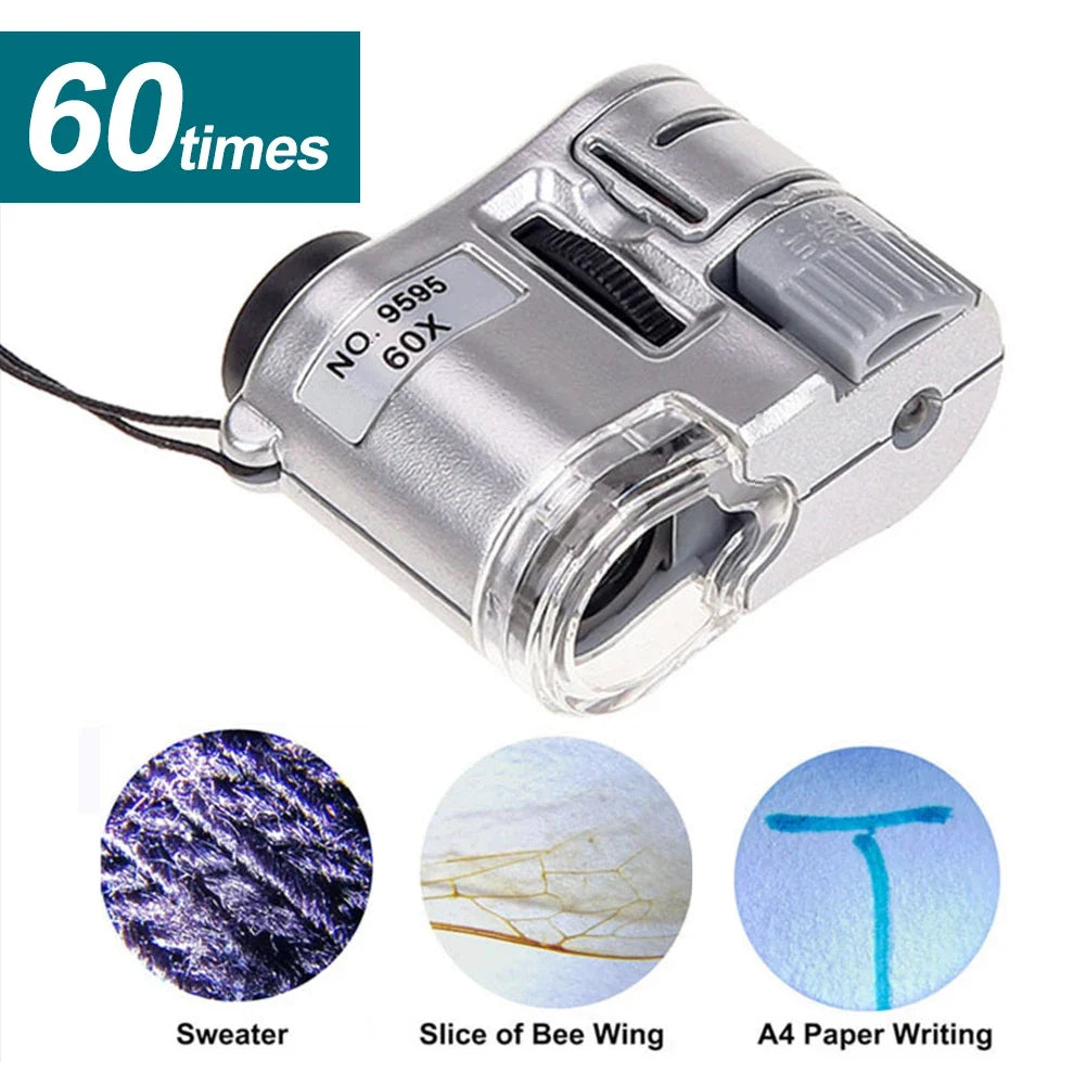 Loupe de Poche 60X avec LED – Mini Microscope Portable pour Bijoux, Devises et Inspection de Précision