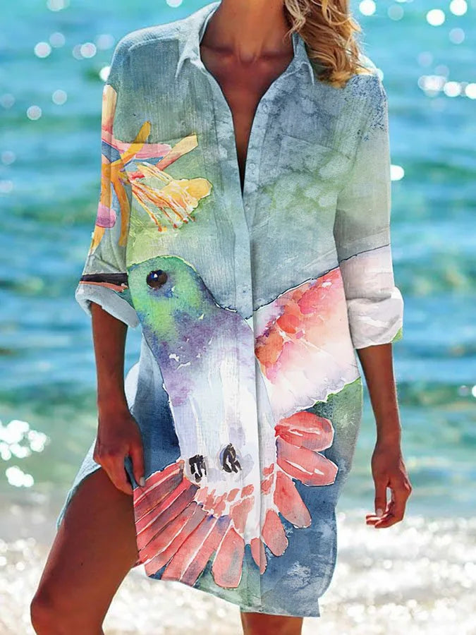 Robe Chemise de Plage à Motifs Marins