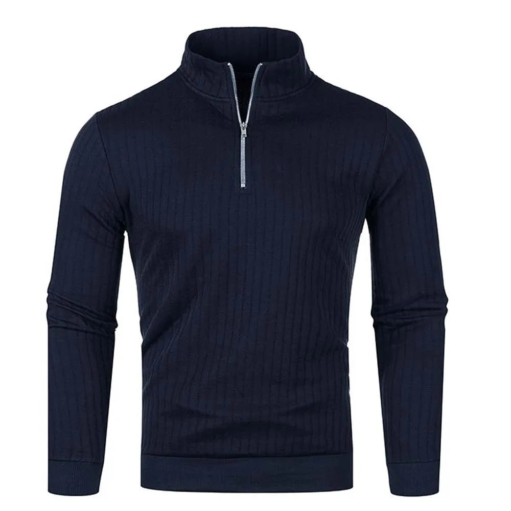Pull côtelé à col cheminé à zip