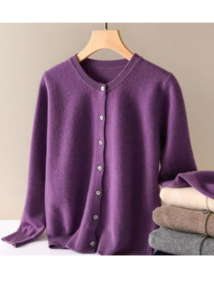 Cardigan Femme Style Cachemire – Pull en Maille à Manches Longues, Col Rond et Boutons, Style Casual