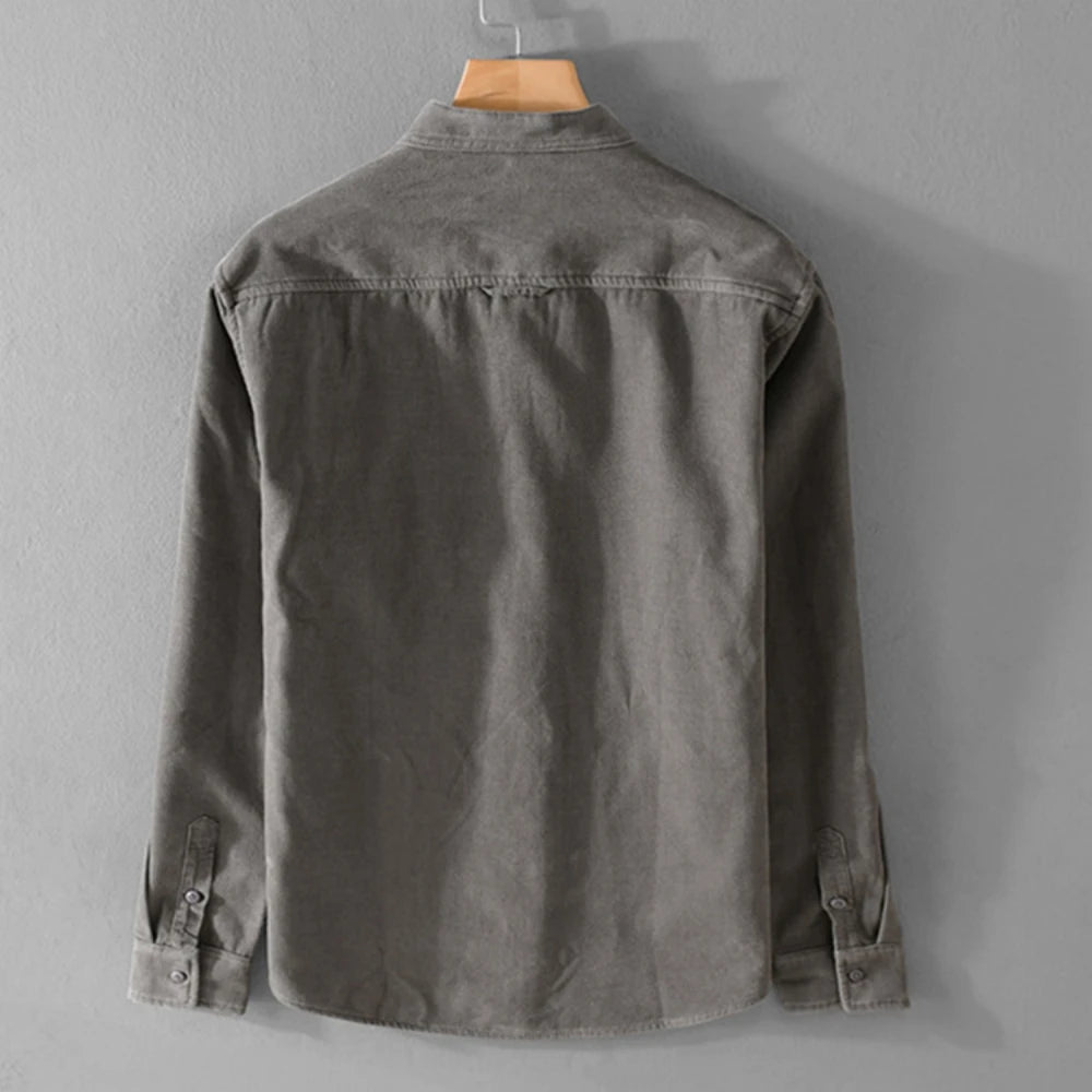 Chemise en Velours Côtelé à Col Mao & Doublure Polaire