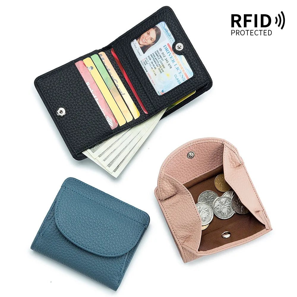 Portefeuille Mini RFID en Cuir Véritable pour Femmes — Ultra-fin, Pratique et Élégant